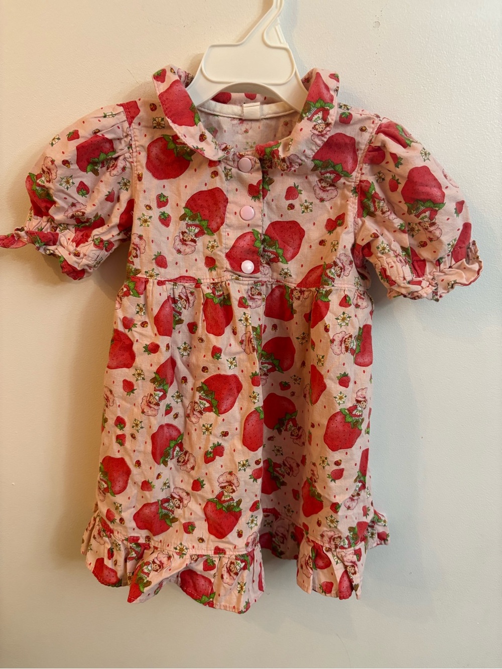 Vintage Pink Strawberry Print Casual Dress « Strawberry Shortcake » 24 months